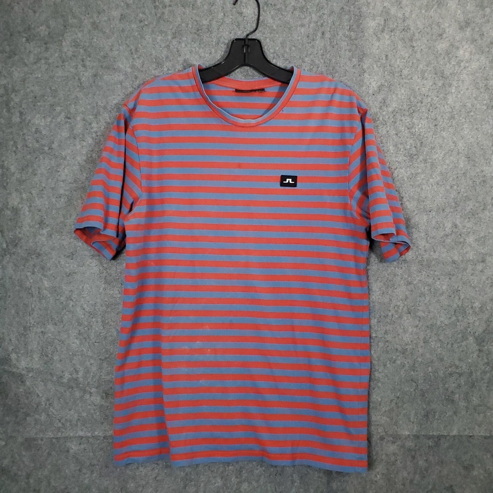 J.Lindeberg Shirt Mens Small Pink Striped Golf Polo Casual Preppy Performance
